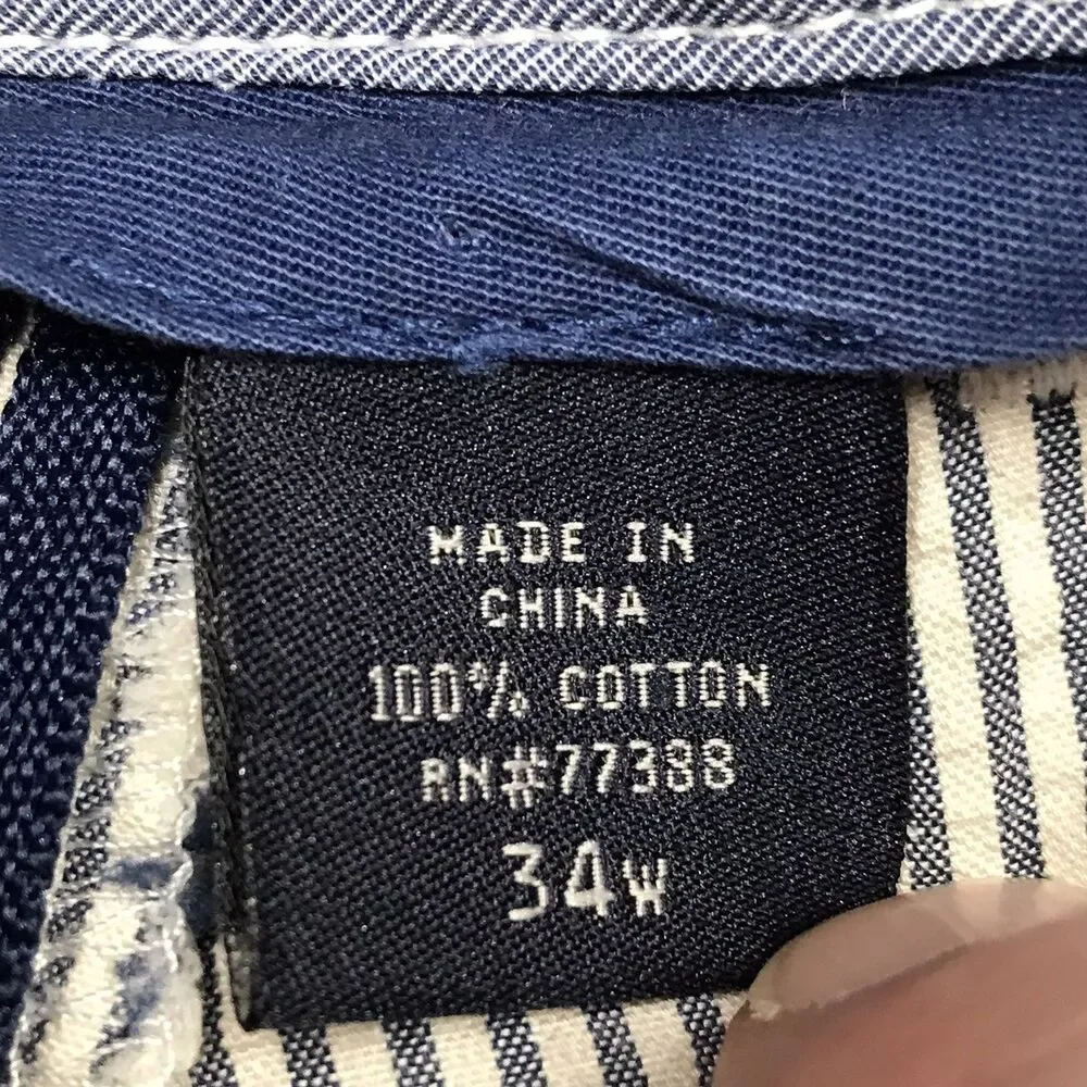 J CREW Seersucker Shorts Men 34 Blue Hickory Railroad Stripe Flat Front Chino